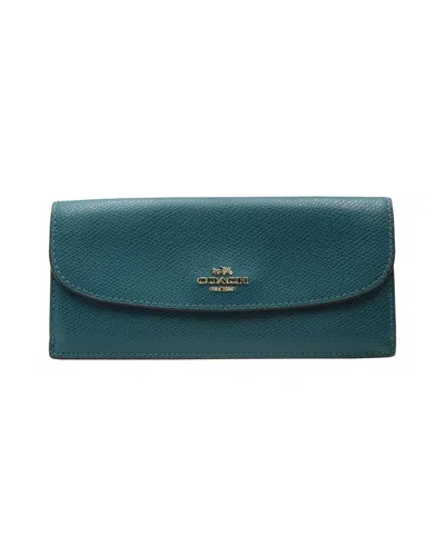 Coach Long Wallet In Teal Crossgrain Leather In Green