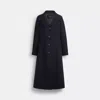 Coach Long Wool Trench Coat In Blue
