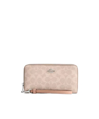 Coach Long Zip Around Wallet In Signature Canvas In Neutral