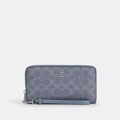 Coach Long Zip Around Wallet In Signature Canvas In Blue