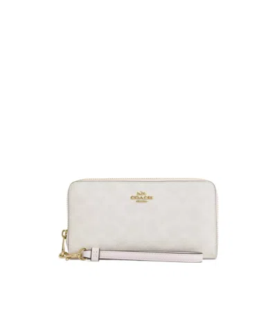 Coach Long Zip Around Wallet In Signature Canvas In Gold/white/chalk