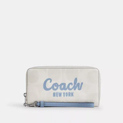 Coach Long Zip Around Wallet In Signature Canvas With Graphic In White