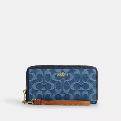 Coach Long Zip Around Wallet In Signature Denim In Blue