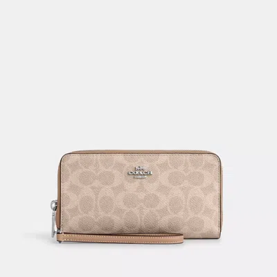 Coach Long Zip Around Wallet With Detachable Card Case In Signature Canvas In Beige
