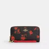 Coach Long Zip Around Wallet With Floral Print In Red