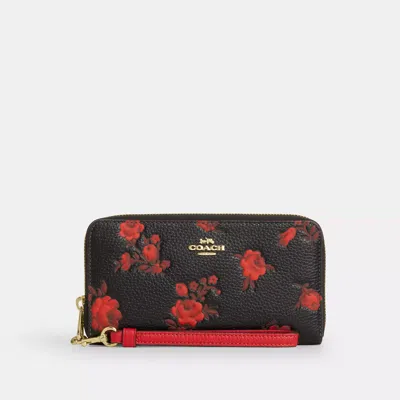 Coach Long Zip Around Wallet With Floral Print In Red