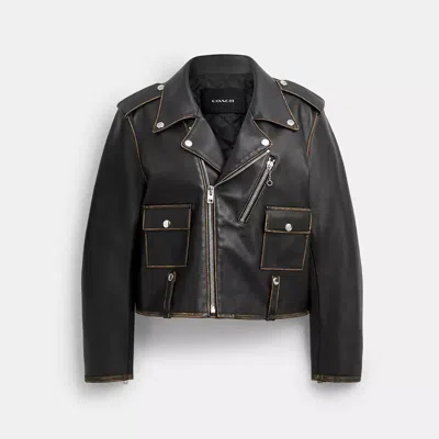 Coach Loved Leather Moto Jacket In Black