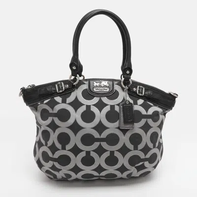 Coach Madison Black Op Art Sateen And Leather Satchel In Grey