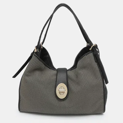 Pre-owned Coach Madison Black/beige Canvas And Leather Shoulder Bag
