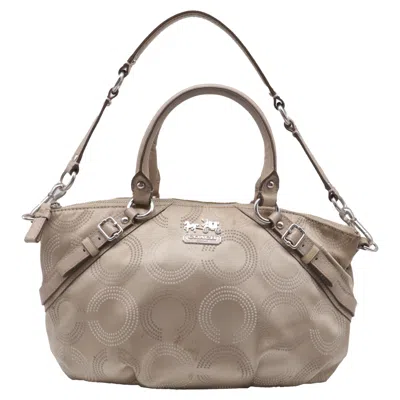 Pre-owned Coach Madison Dotted Op Art Sophia Satchel In Beige