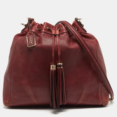 Pre-owned Coach Madison Drawstring Red Leather Shoulder Bag