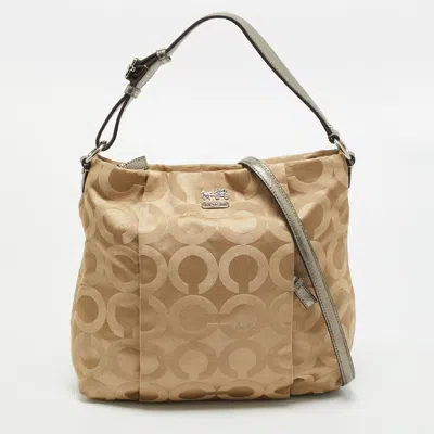 Pre-owned Coach Madison Isabella Beige/metallic Op Art Fabric And Leather Shoulder Bag In Sand