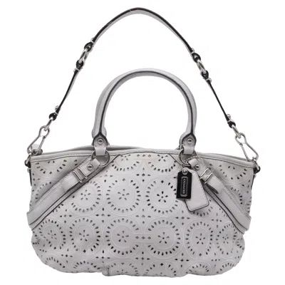 Coach Madison Lasercut Accent Top Handle Bag In Light Grey Leather In Gray