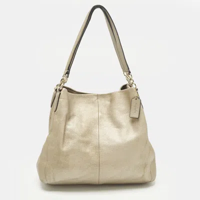 Pre-owned Coach Madison Phoebe Metallic Beige Leather Shoulder Bag In Sand
