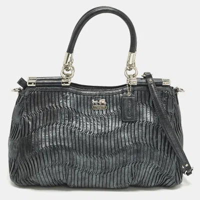 Pre-owned Coach Madison Pinnacle Carrie Metallic Pleated Leather Satchel In Silver