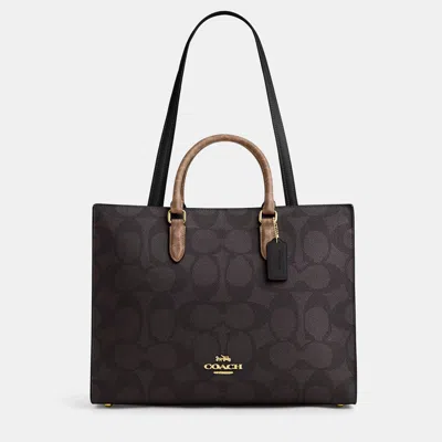 Pre-owned Coach Maggie Blocked Signature Canvas Black Canvas Tote Bag