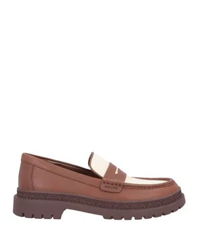 Coach Man Loafers Brown Size 8.5 Leather, Textile Fibers
