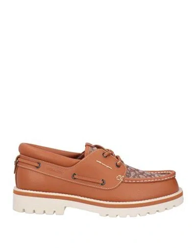 Coach Man Loafers Tan Size 8 Leather, Textile Fibers In Multi