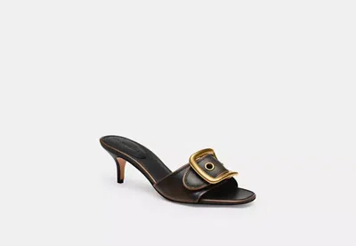 Coach Margot Sandal With Oversized Buckle In Black, Size 10 | Leather In Red