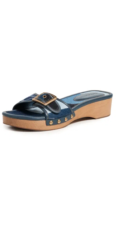 Coach Margot Wooden Sandals Dark Indigo Patchwork Denim In Blue