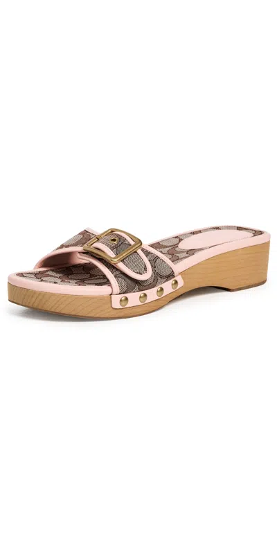 Coach Margot Wooden Sandals Oak/candy Pink In Multi