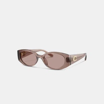 Coach Maxi Sculpted C Narrow Round Sunglasses In Transparent Champagne