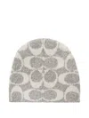 Coach Maxi Signature Logo-pattern Beanies In Gray