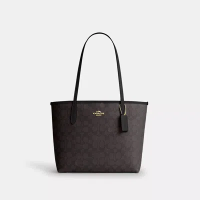 Coach Medium City Tote Bag In Signature Canvas In Sand