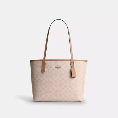 Coach Medium City Tote Bag In Signature Canvas In Sand