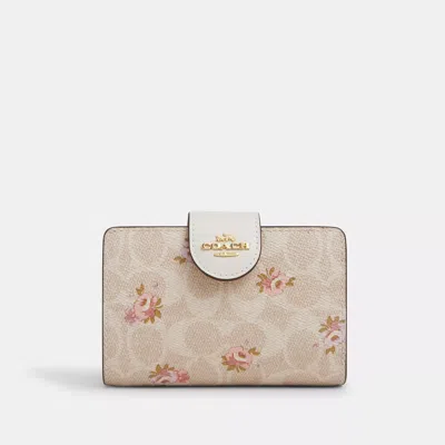 Coach Medium Corner Zip Wallet In Signature Canvas With Floral Print In Beige