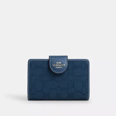 Coach Medium Corner Zip Wallet In Signature Jacquard In Blue