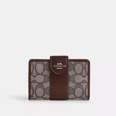 Coach Medium Corner Zip Wallet In Signature Jacquard In Brown