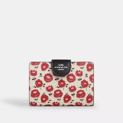 Coach Medium Corner Zip Wallet With Floral Print In Red