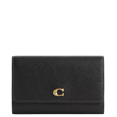 Coach Medium Flap Leather Wallet In Black