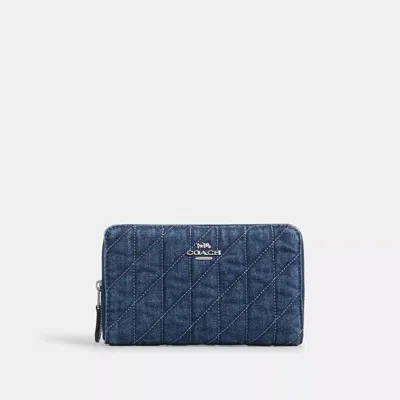 Coach Medium Id Zip Wallet With Quilting In Blue