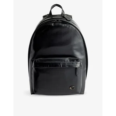 Coach Mens Black Brand-plaque Leather Backpack