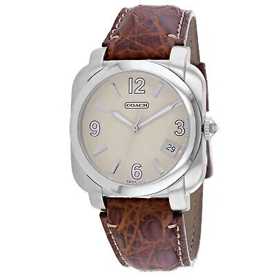 Pre-owned Coach Men's Brown Leather Silver Quartz Beige Dial Watch - 14600444