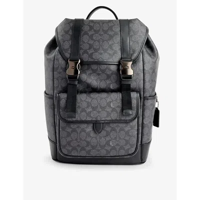 Coach Mens Charcoal Signature League Leather Backpack In Gray