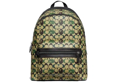 Pre-owned Coach Men's  X Bape Academy Backpack Signature Canvas With Ape Head In Black Copper/camo
