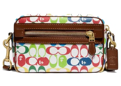 Pre-owned Coach Men's  X Bape Academy Crossbody Signature Canvas With Ape Headin Brass
