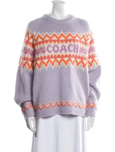 Pre-owned Coach Merino Wool Printed Sweater In Purple