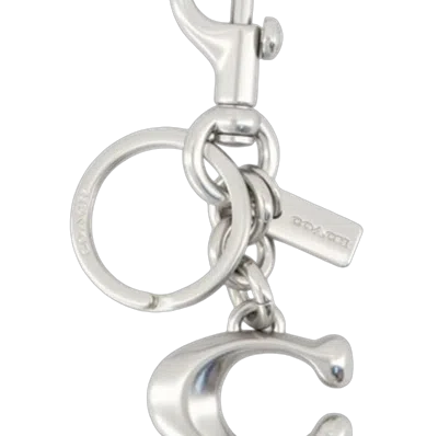 Coach Metal Logo Charm Key Case In Silver