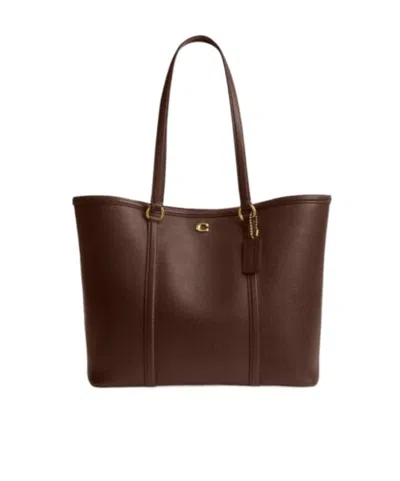 Coach Metal Logo Tote Bag In Brown