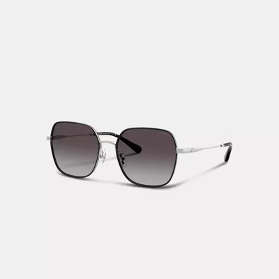 Coach Metal Thin Square Sunglasses In Silver/grey Gradient