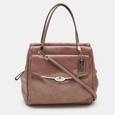 Pre-owned Coach Metallic Beige Leather E/w Madison Madeline Satchel