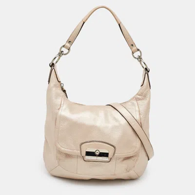 Pre-owned Coach Metallic Beige Leather Kristin Hobo