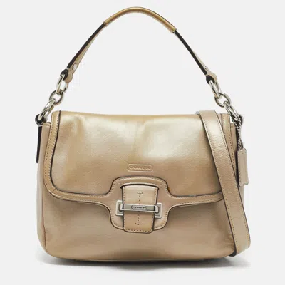Pre-owned Coach Metallic Beige Leather Taylor Flap Bag
