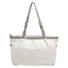 COACH COACH METALLIC GREY/SILVER SIGNATURE CANVAS AND PATENT LEATHER TOTE