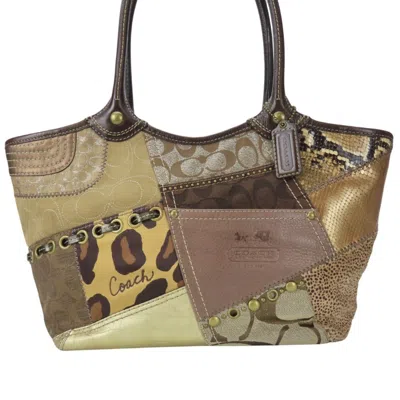Pre-owned Coach Metallic Leather Canvas Suede Tote Bag ()