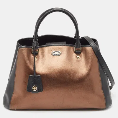 Pre-owned Coach Metallic/black Leather Margot Carryall Satchel